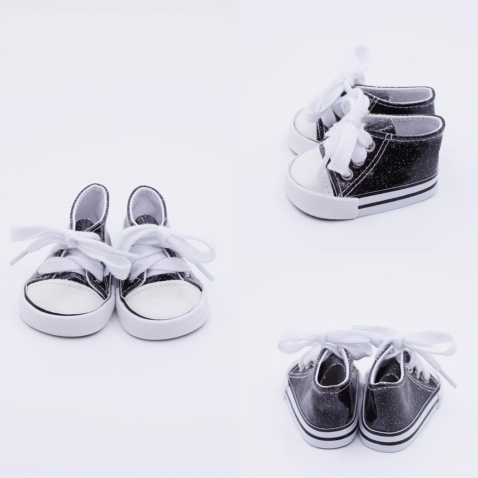 Etistta glitter canvas doll shoes in silvery shine enhance collectible 18-inch dolls