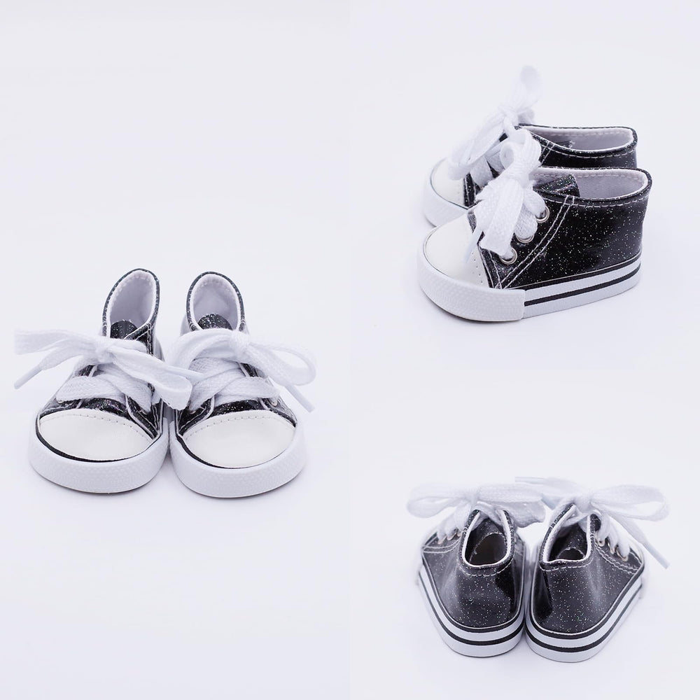 Etistta glitter canvas doll shoes in silvery shine enhance collectible 18-inch dolls