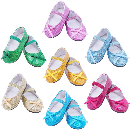 Etistta glitter doll shoes pink purple for 18-inch dolls with sparkling finish