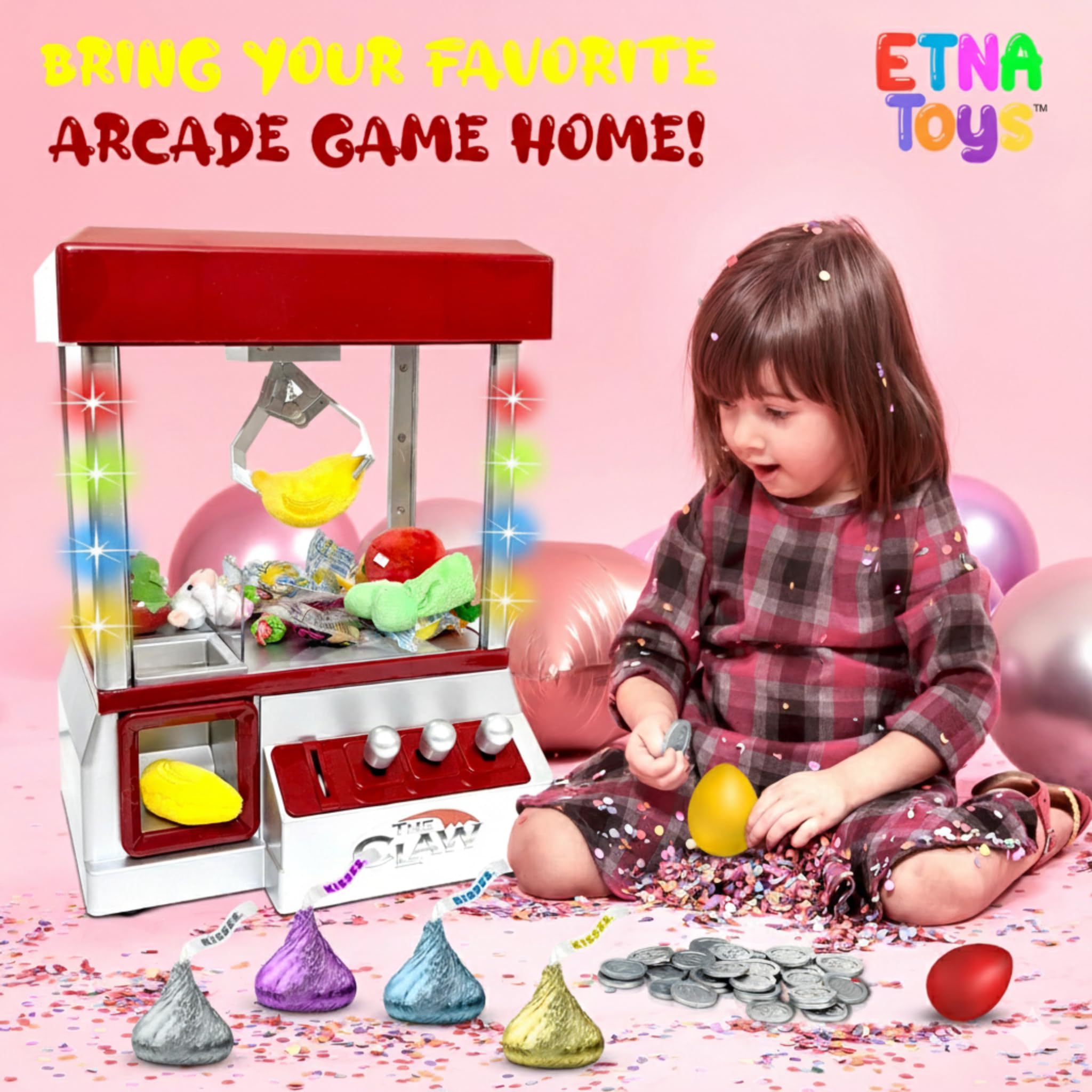Etna claw machine close-up showing three levers used for token play.