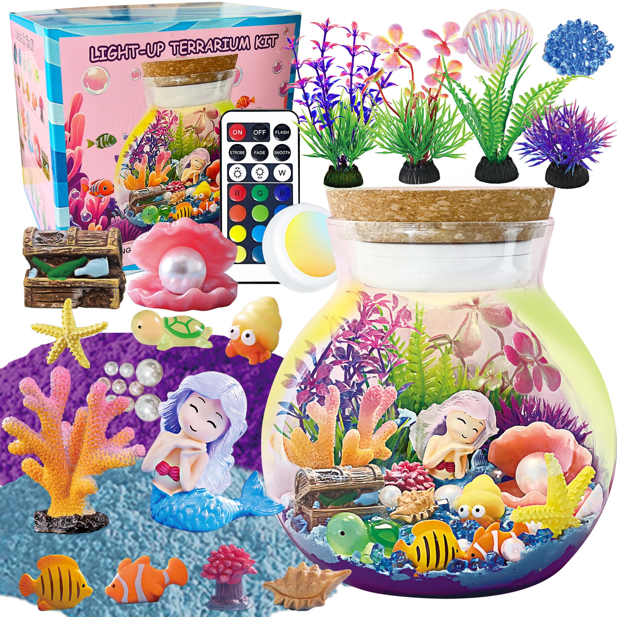 EUHQY Mermaid Terrarium Kit finished display showing a vibrant craft