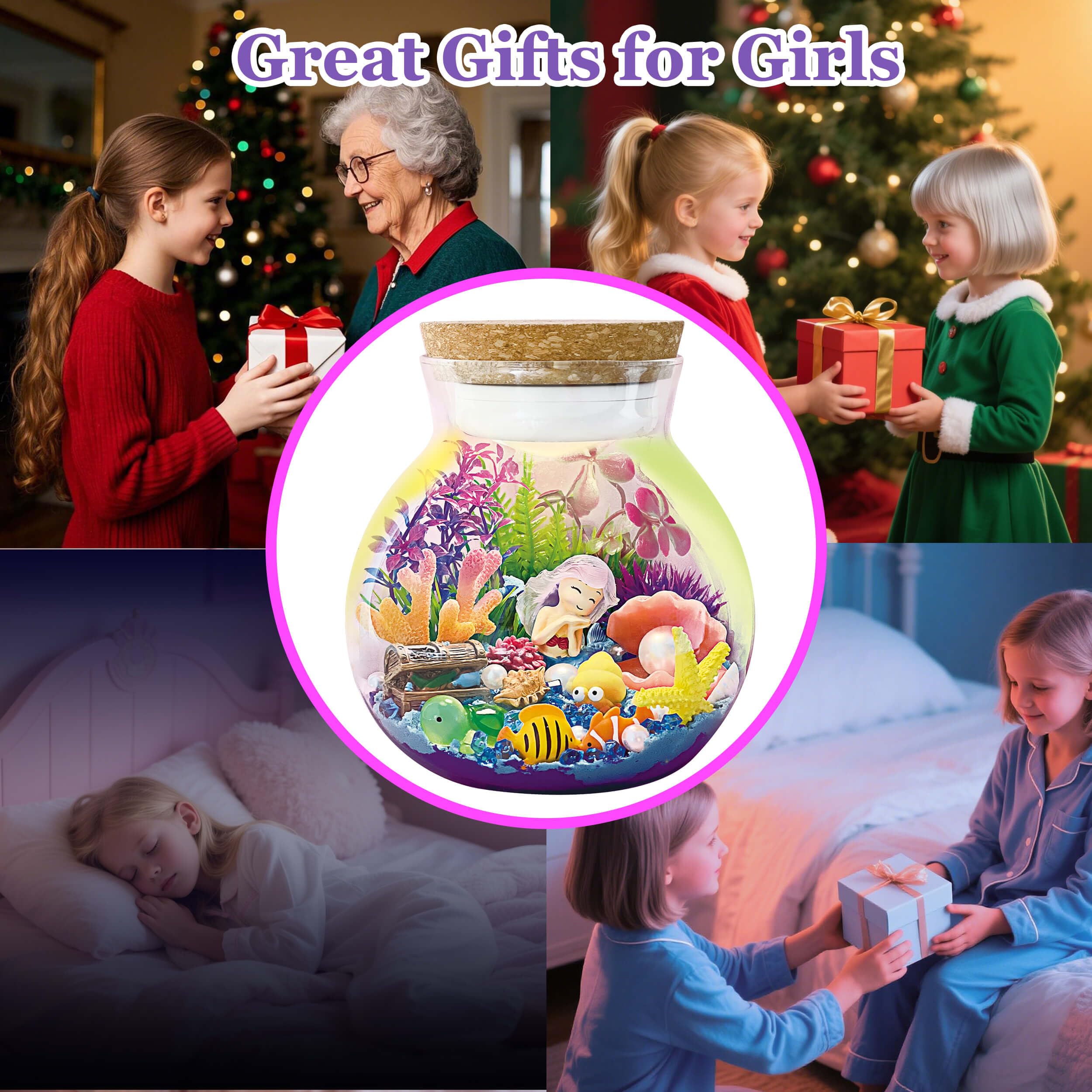 EUHQY Mermaid Terrarium Kit light feature adds color options for mood lighting