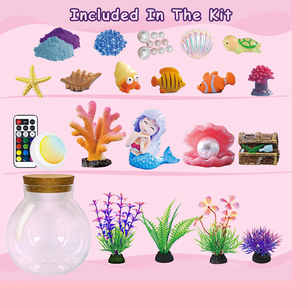 EUHQY Mermaid Terrarium Kit materials image shows all pieces for easy assembly