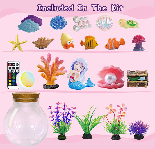 EUHQY Mermaid Terrarium Kit materials image shows all pieces for easy assembly