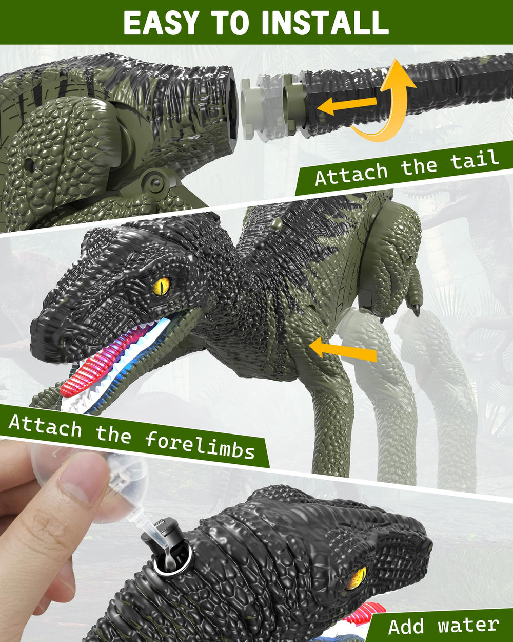 Eulogia RC dinosaur car head and teeth details boost realism.