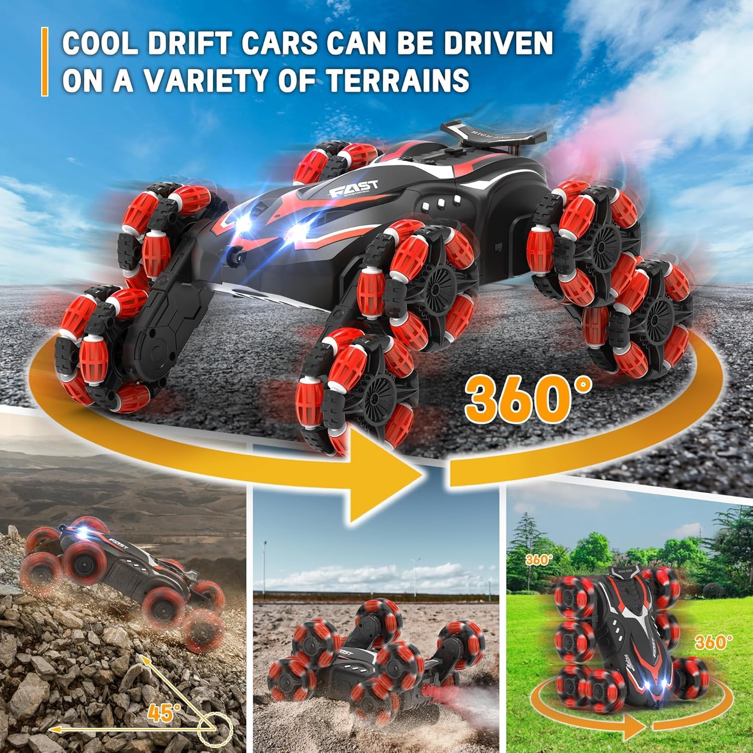 Eulogia RC car includes two 1200mAh batteries for extended sessions.