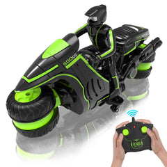 Eulogia RC motorcycle with 360-degree spin for indoor and outdoor stunts.