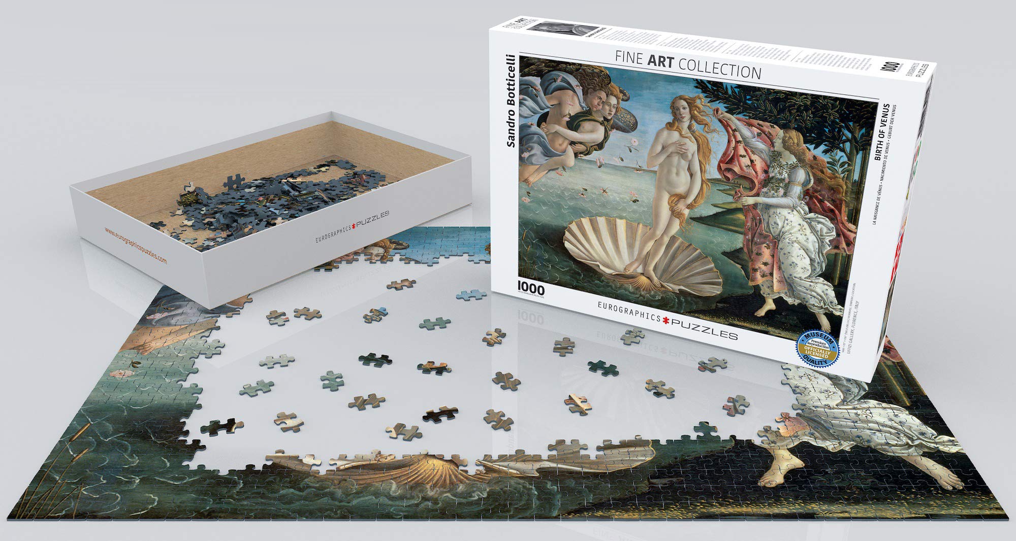 Finished EuroGraphics Birth of Ven us puzzle; vibrant image for display after a focused session.