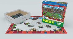EuroGraphics Football Spot & Find finished puzzle shows a 13x19 size for family play.