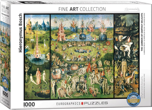 EuroGraphics Garden of Earthly Delights puzzle box, art-inspired packaging ideal for gifting.