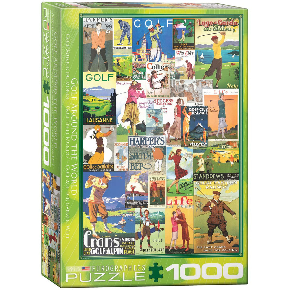 EuroGraphics Golf Around the World box front, colorful puzzle set for gift ideas and family fun.