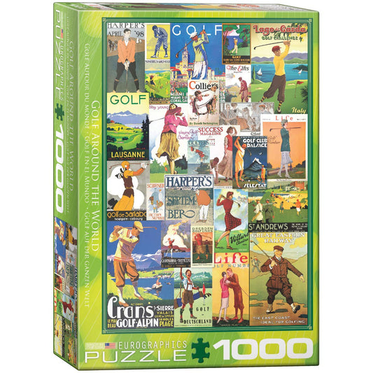 EuroGraphics Golf Around the World box front, colorful puzzle set for gift ideas and family fun.