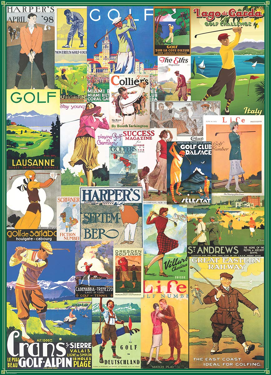 EuroGraphics Golf Around the World puzzle pieces spread, inviting hands-on play and cozy evenings.