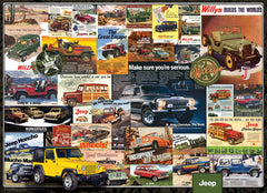 EuroGraphics Jeep Advertising Collection finished puzzle size image highlights large 19.25 by 26.5 inch artwork.