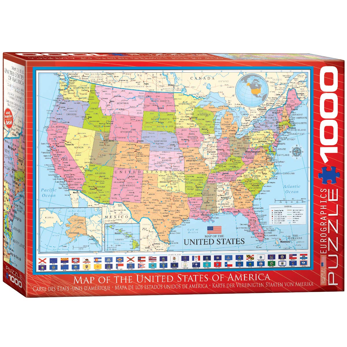 EuroGraphics Map of The USA puzzle box with pieces for family geography night