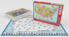 EuroGraphics Map of The USA finished puzzle illustrating capitals and state flags