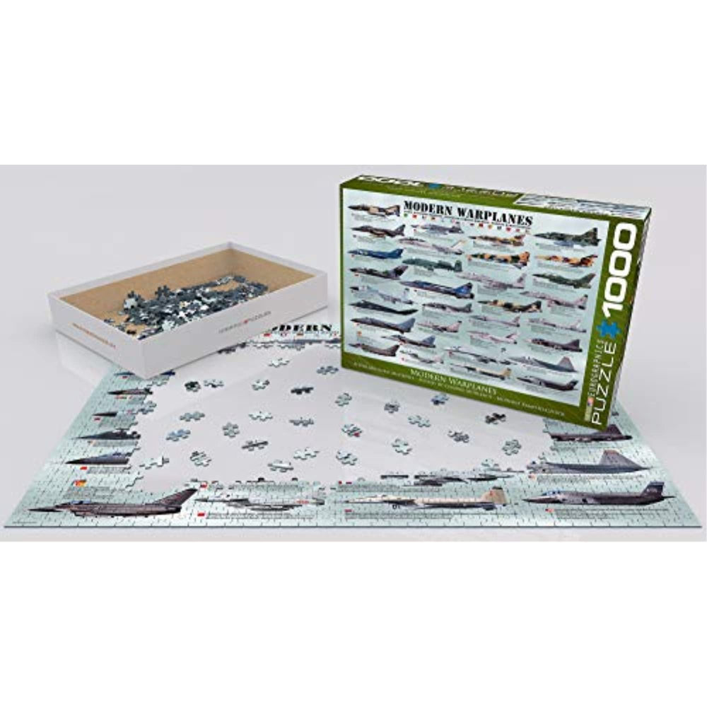 EuroGraphics Modern Warplanes puzzle assembled view showing detailed fighter aircraft for educational enjoyment.