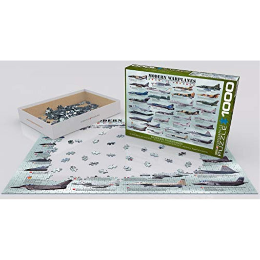 EuroGraphics Modern Warplanes puzzle assembled view showing detailed fighter aircraft for educational enjoyment.