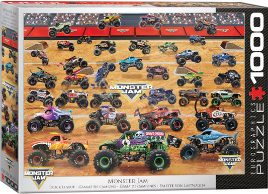 EuroGraphics Monster Jam Truck Lineup puzzle lineup image showing iconic trucks for family puzzle fun.