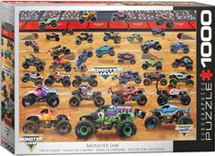 EuroGraphics Monster Jam Truck Lineup puzzle lineup image showing iconic trucks for family puzzle fun.