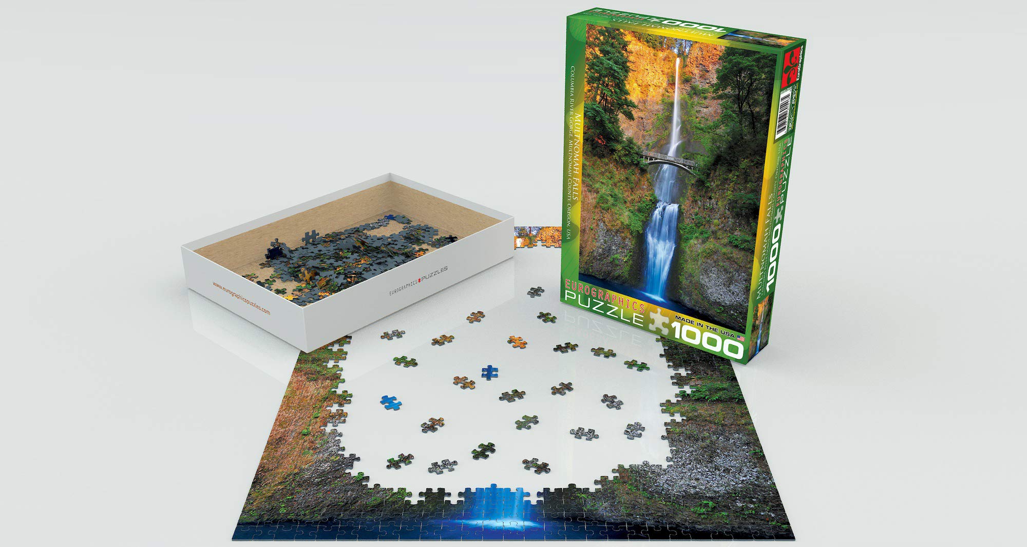 EuroGraphics Multnomah Falls puzzle finished size—impressive display size for home walls.