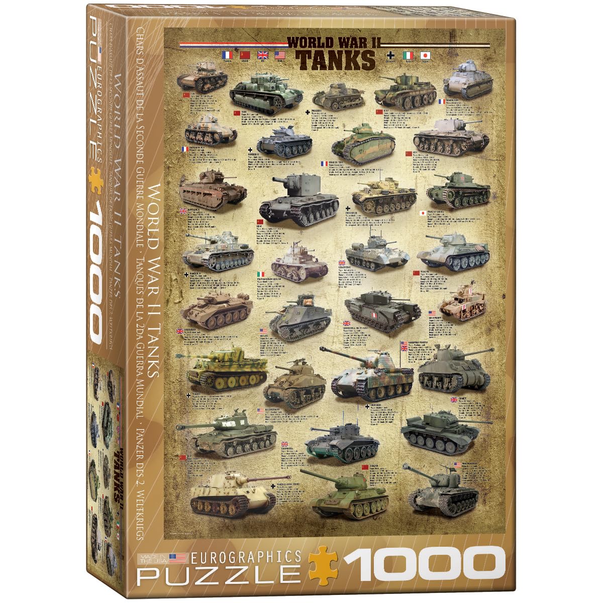 EuroGraphics Tanks of WWII 1000-piece puzzle featuring WWII tanks, ideal for solo or family challenge and learning.