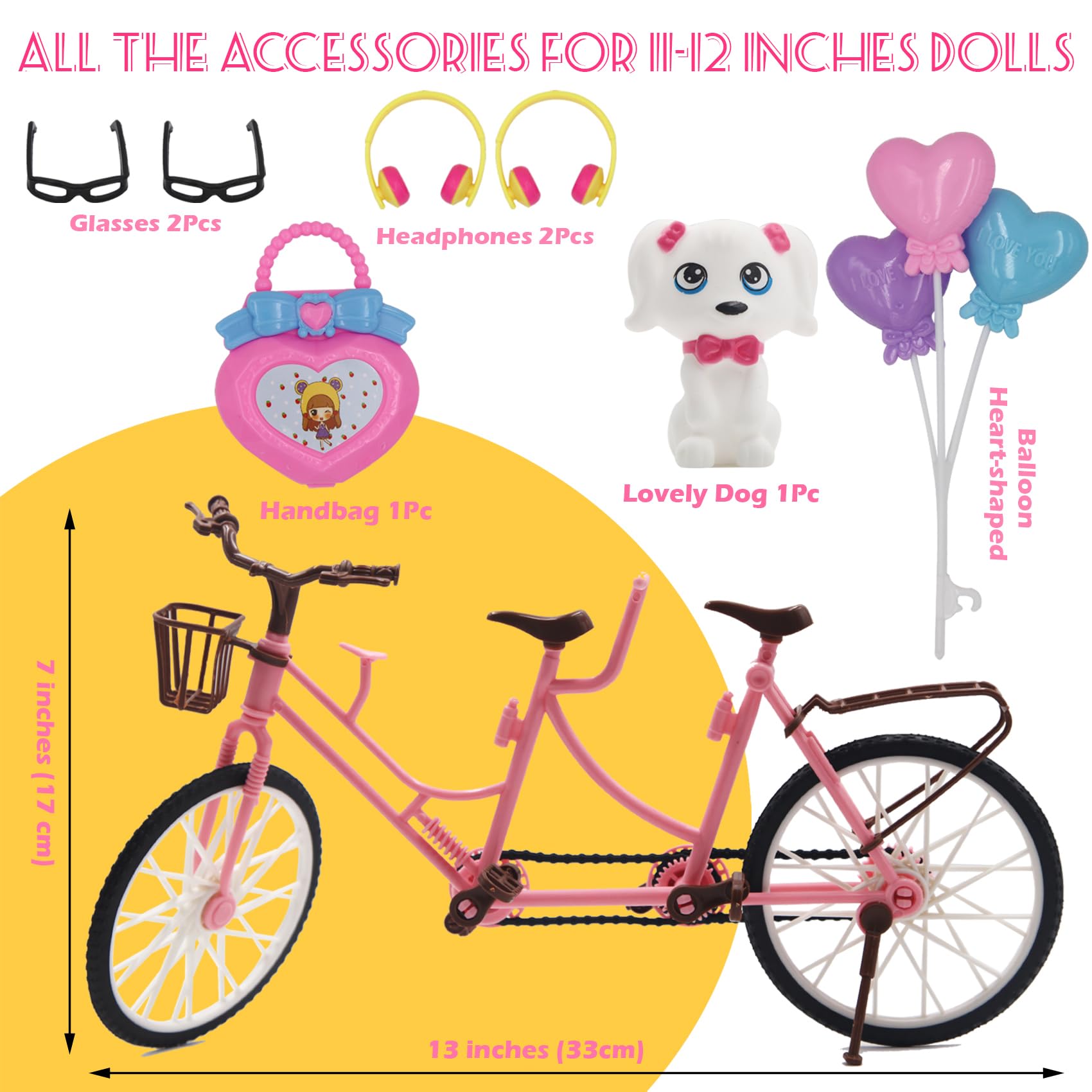 EuTengHao tandem bike accessory for 12-inch dolls, decor or play companion