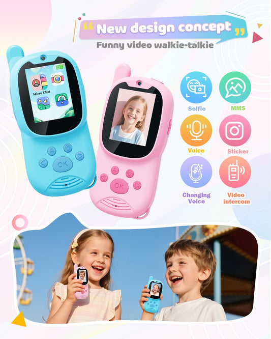 Eveedo video walkie talkie blue front view for safe outdoor chatting