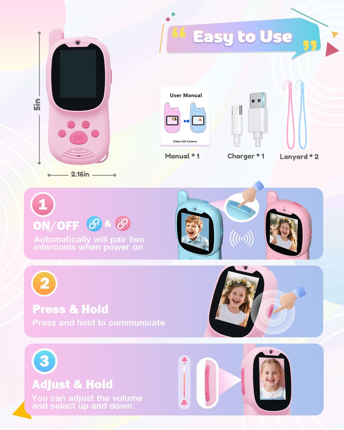 Eveedo video walkie talkie blue in use promotes imaginative play