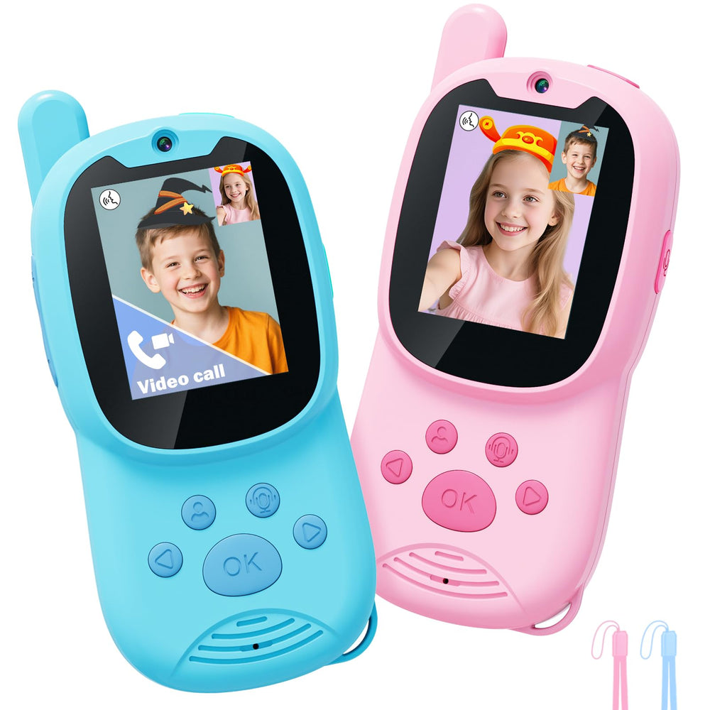 Eveedo video walkie talkie pink front view for kids with real time video chat