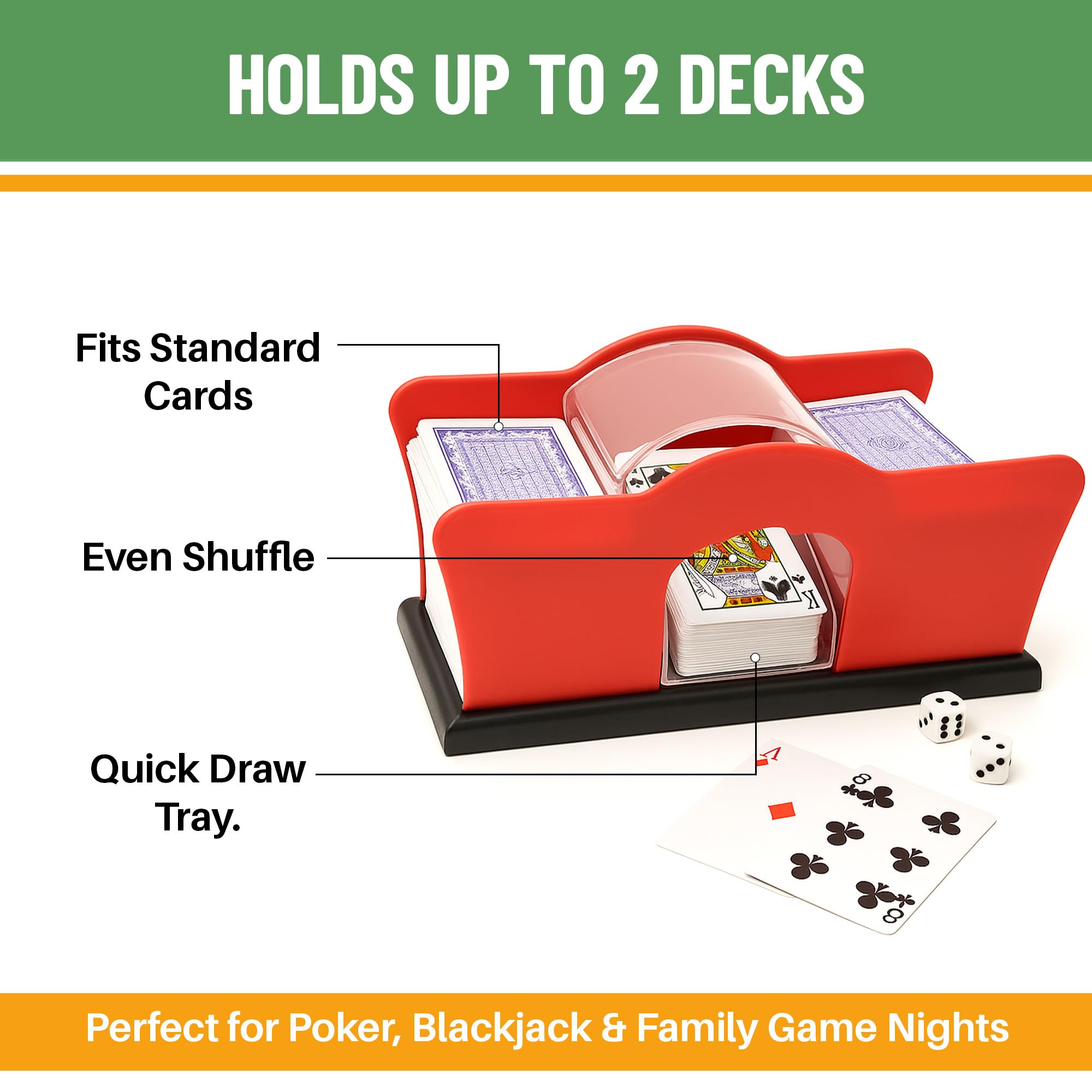Evelots manual crank shuffler delivers smooth, hands-free operation.