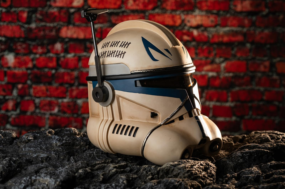 Evere Capt. Rex helmet weathered texture enhances realism on stage