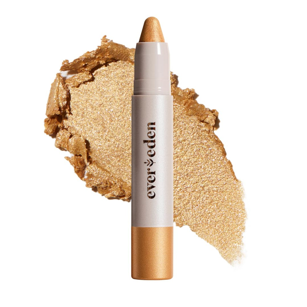 Evereden Fantasy Face Crayon Gold Shimmer swatch on skin for vibrant color play