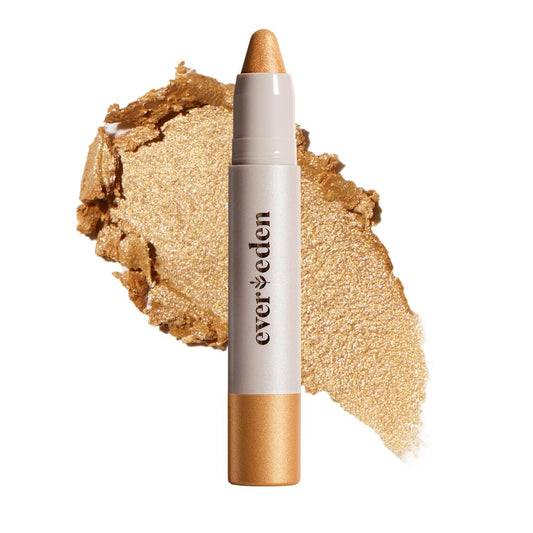Evereden Fantasy Face Crayon Gold Shimmer swatch on skin for vibrant color play