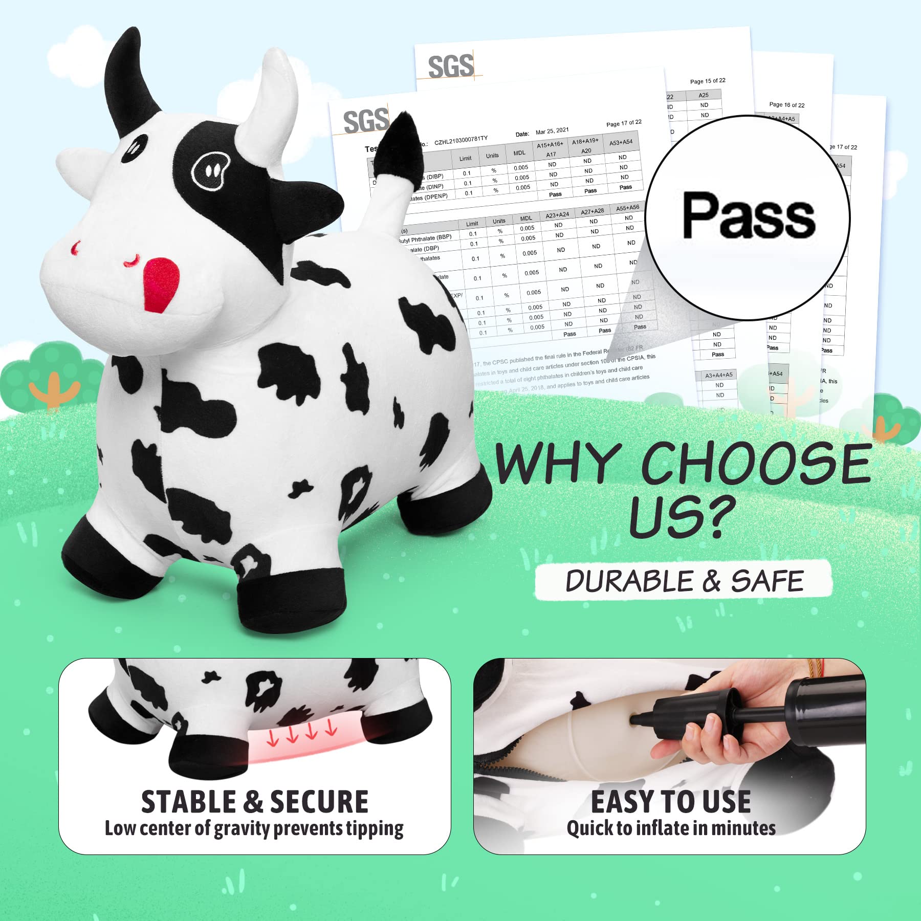 EVERICH TOY bouncing animal back view emphasizes backrest for posture support.