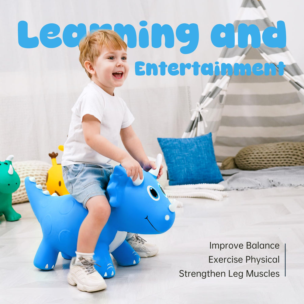 EVERICH TOY Triceratops bouncer inflates quickly for fast setup.
