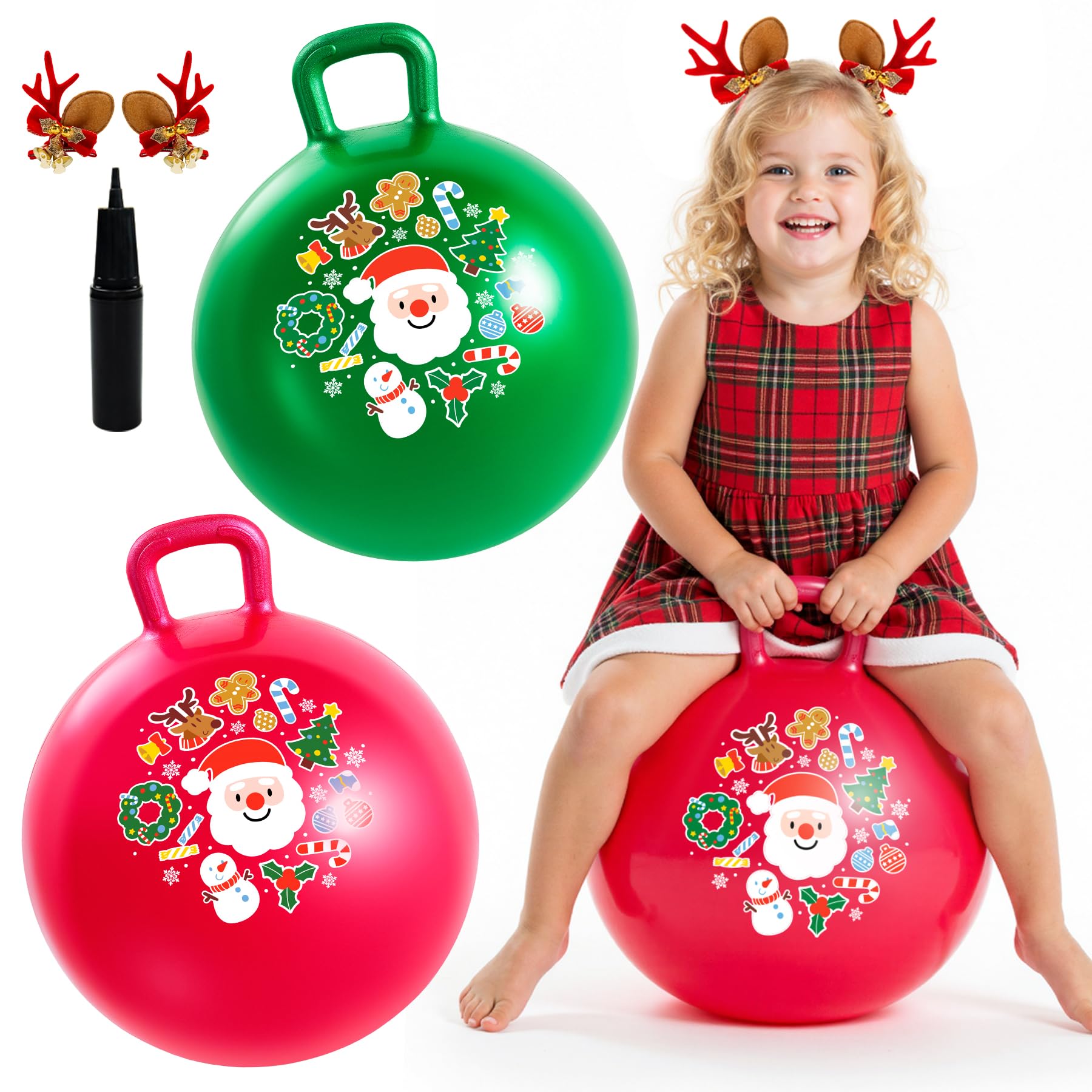 EVERICH TOY hopper ball 18in with handle and Christmas ears for safe indoor outdoor play.