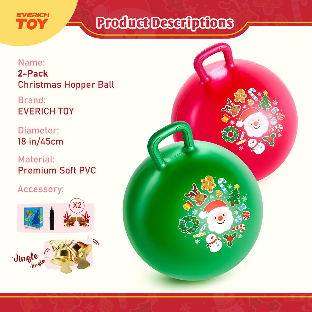 EVERICH TOY hopper ball with Christmas print featuring Santa and deer ears for imaginative play.