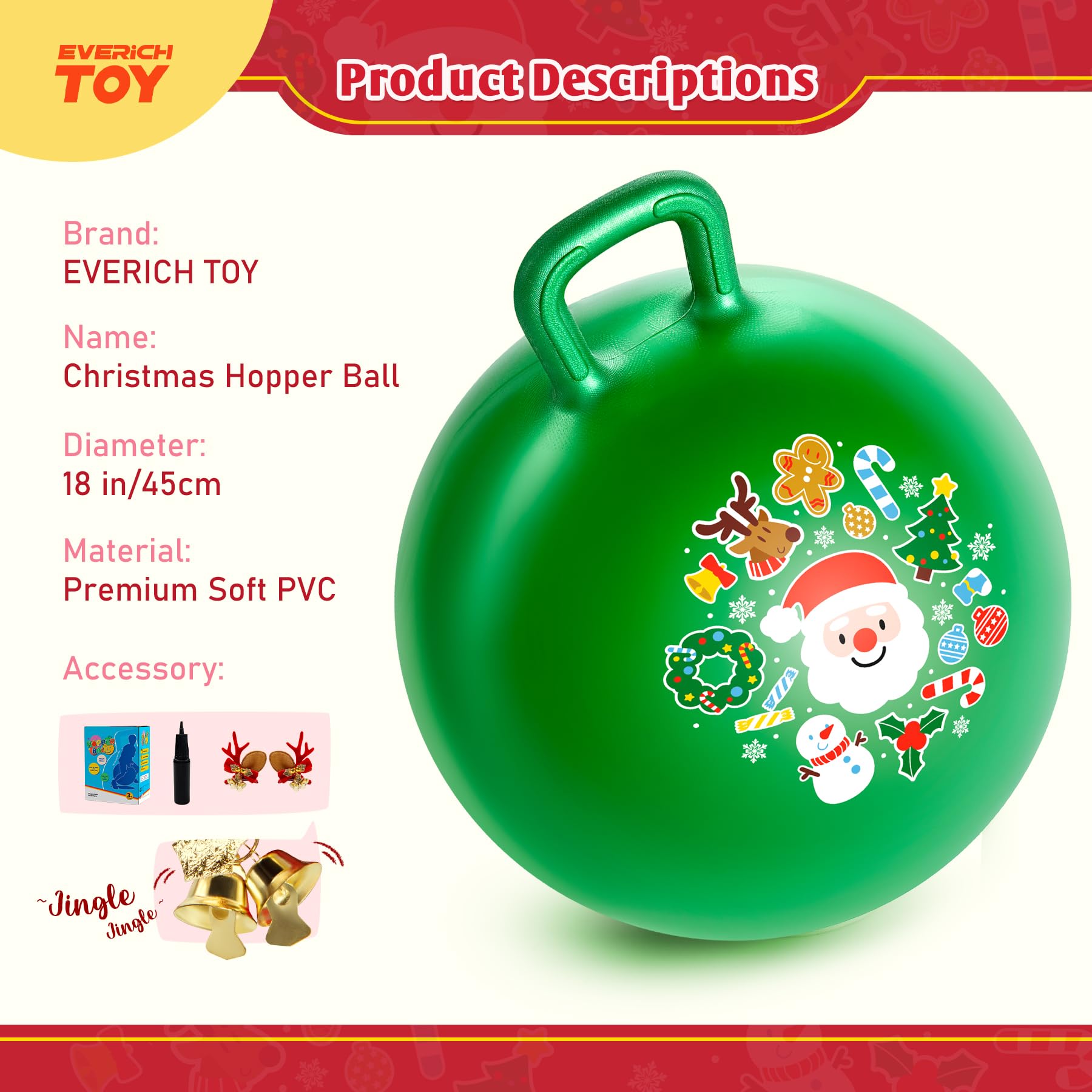 EVERICH TOY hopper ball Christmas print adds festive fun for kids.