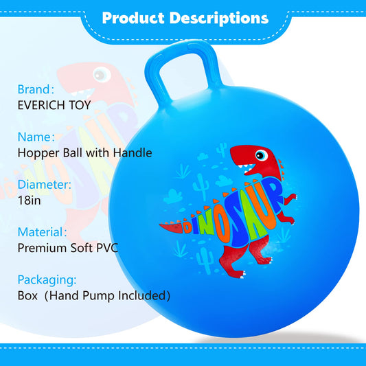 EVERICH TOY Hopper Ball with blue handle, side view, safe grip for little hands.