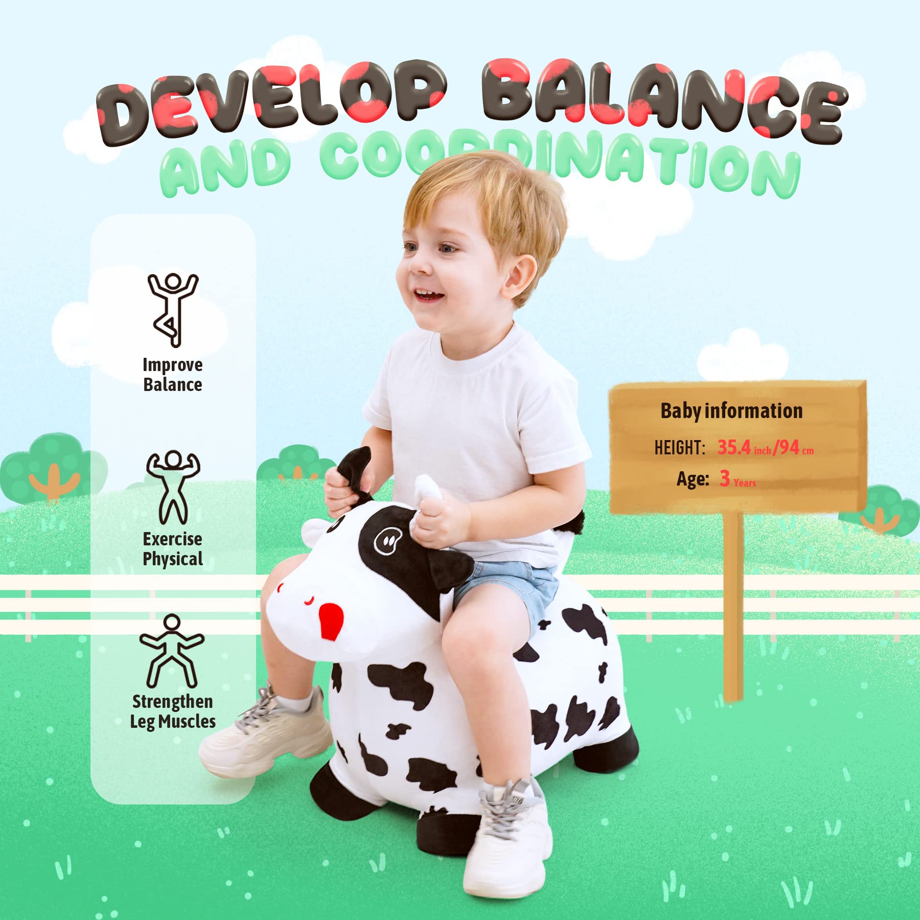 EVERICH TOY inflatable cow front view demonstrates friendly, easy-clean design.