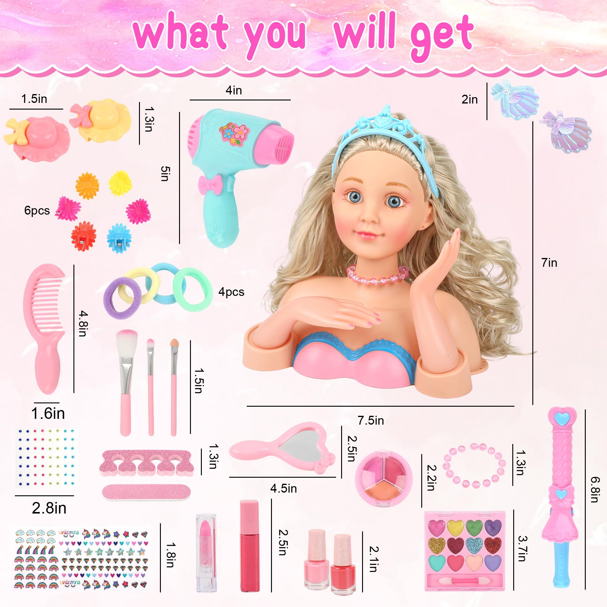 Everideals doll head with pretend hair dryer for salon fun.