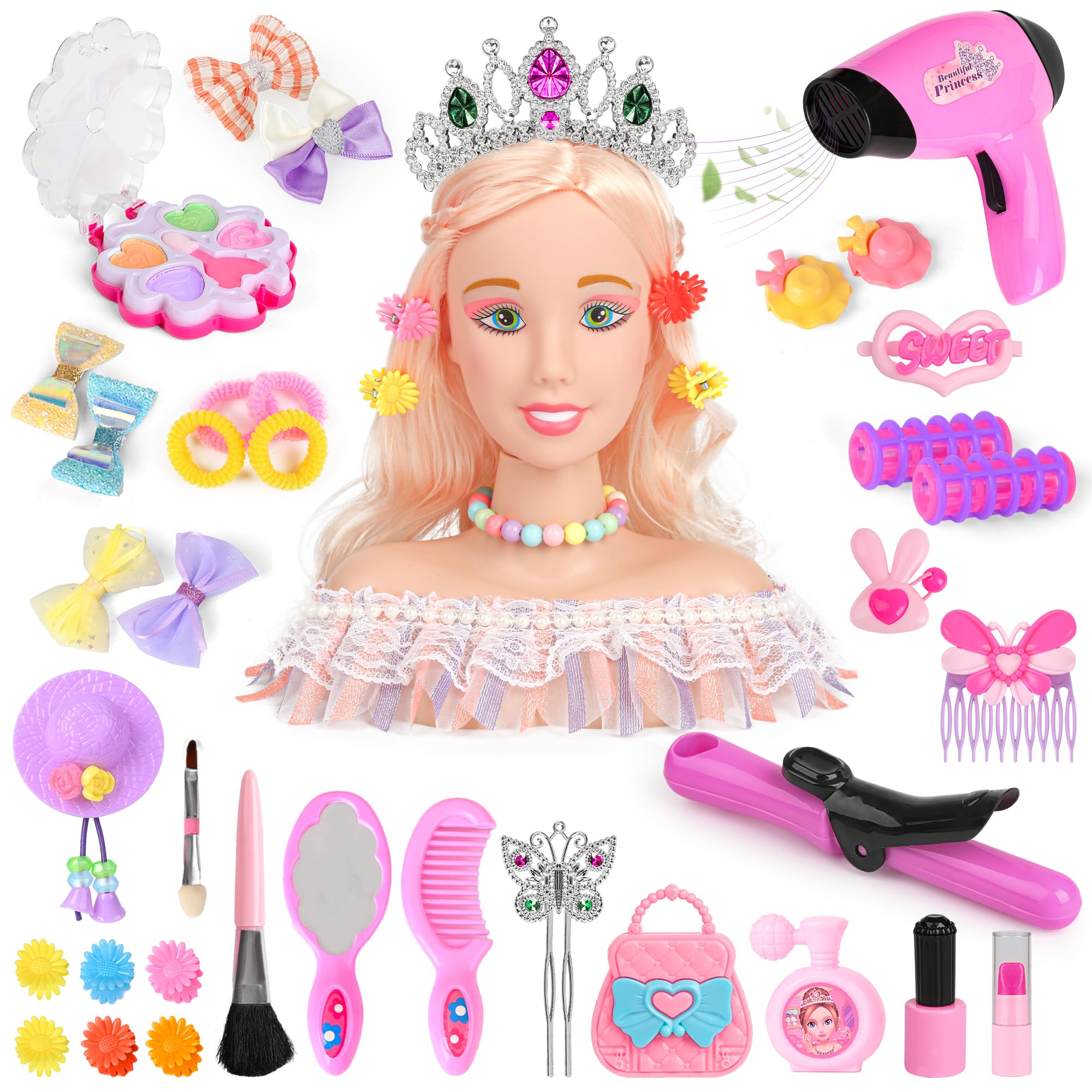 Everideals doll head styling kit highlights the doll head for creative hair design play.