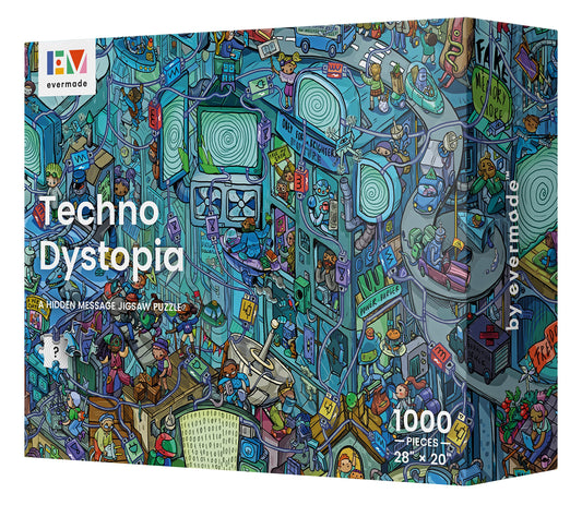 Evermade Techno Dystopia cityscape puzzle, highly detailed artwork ideal for display.