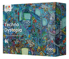 Evermade Techno Dystopia cityscape puzzle, highly detailed artwork ideal for display.