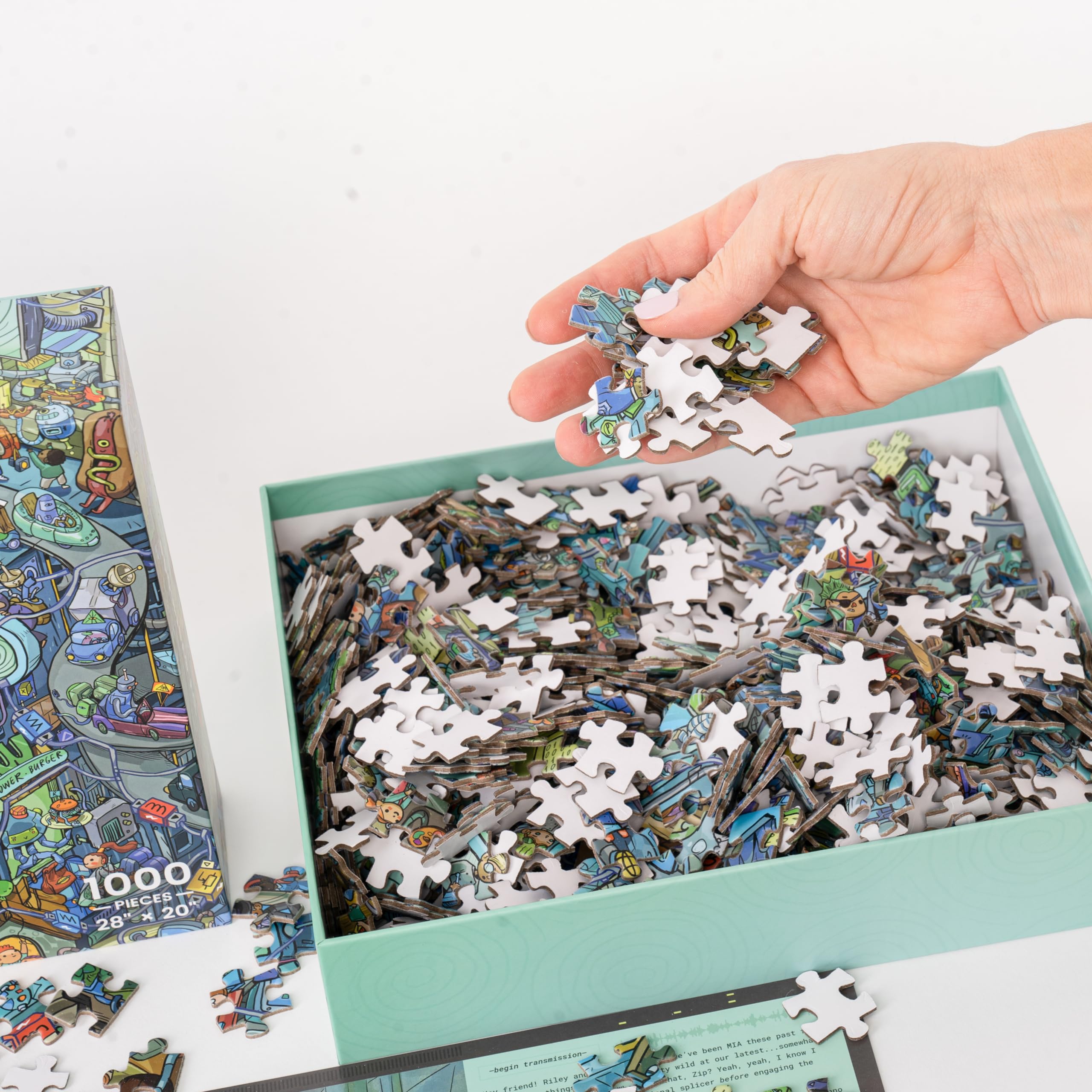 Evermade Techno Dystopia Where's Waldo-style scene, engages visual search for adults.
