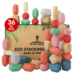 EVERSMART 36 Pcs Wooden Stacking Blocks front view, safe play for toddlers