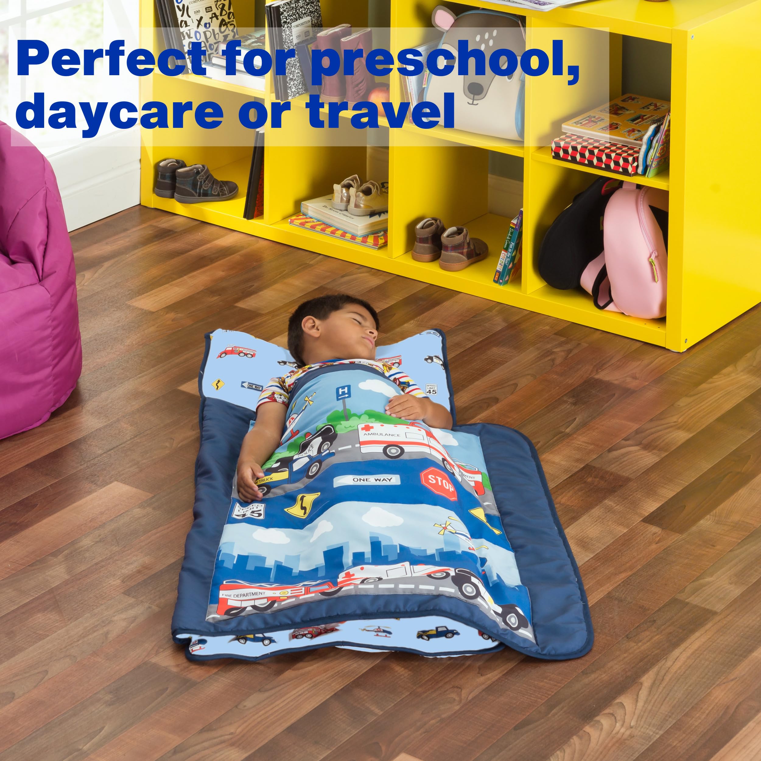 EVERYDAY KIDS nap mat with removable pillow promotes adaptable comfort.