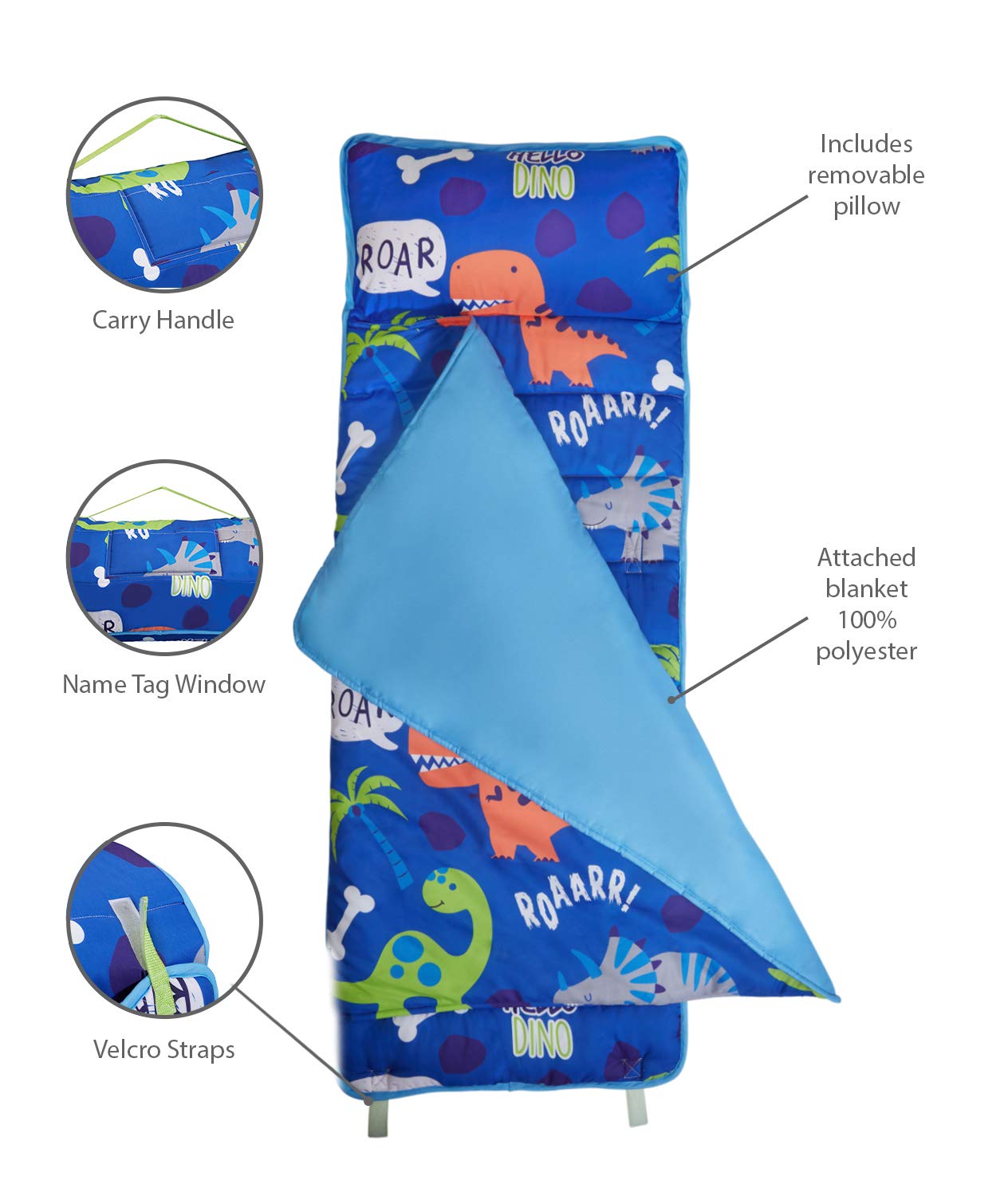 EVERYDAY KIDS nap mat designed for ages 3-6 with dinosaurs