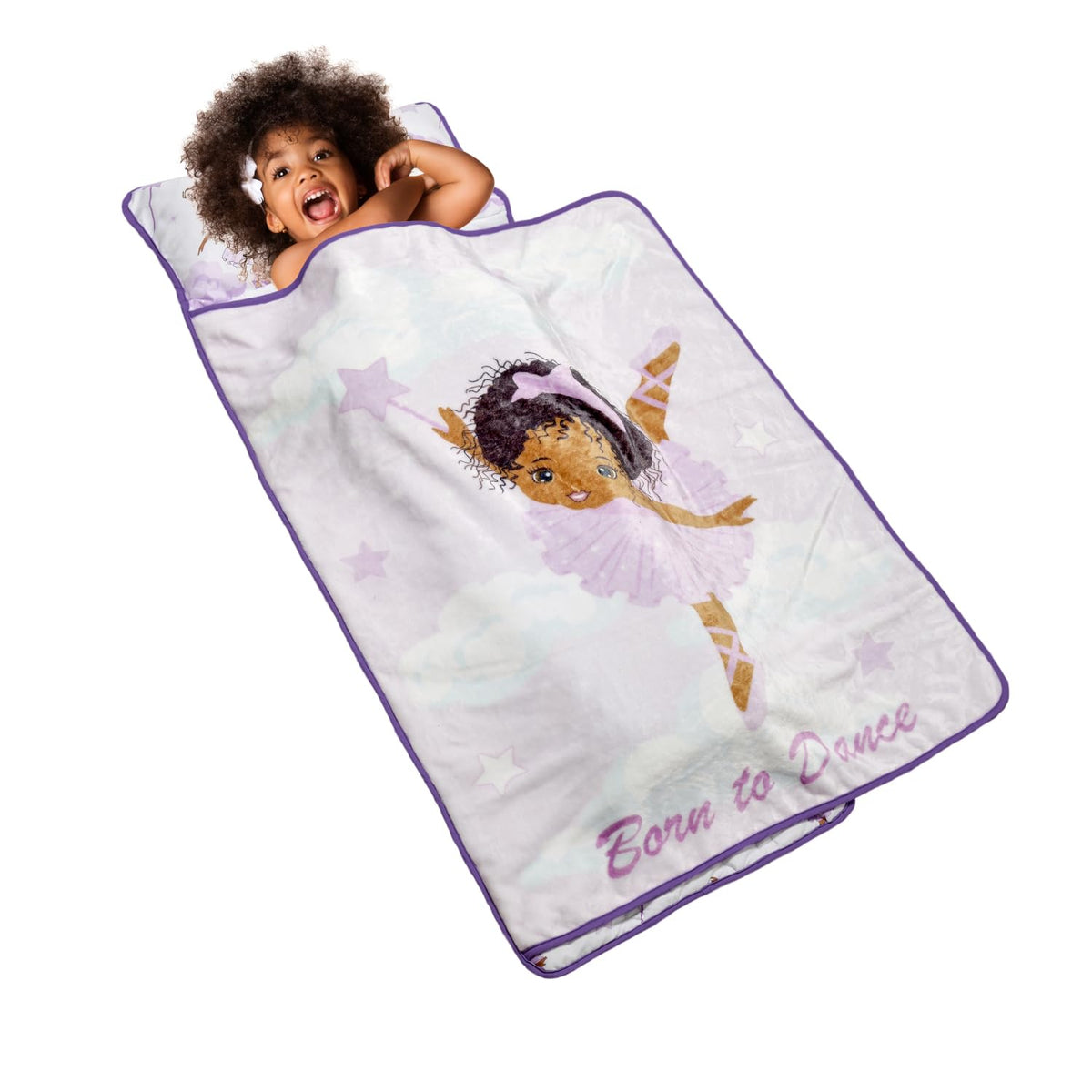 EVERYDAY KIDS nap mat ballerina rollup design for easy daycare transport.